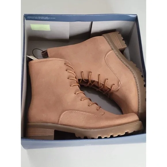 Universal Thread Combat Boots Women's 9 Tan Suede Lace-up Zip Up Memory Foam - Picture 4 of 5